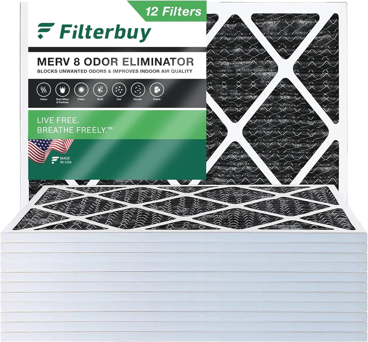 Filterbuy 20x24x1  8 Odor Eliminator Pleated   Furnace Air Filters with Activated Carbon (12-Pack)
