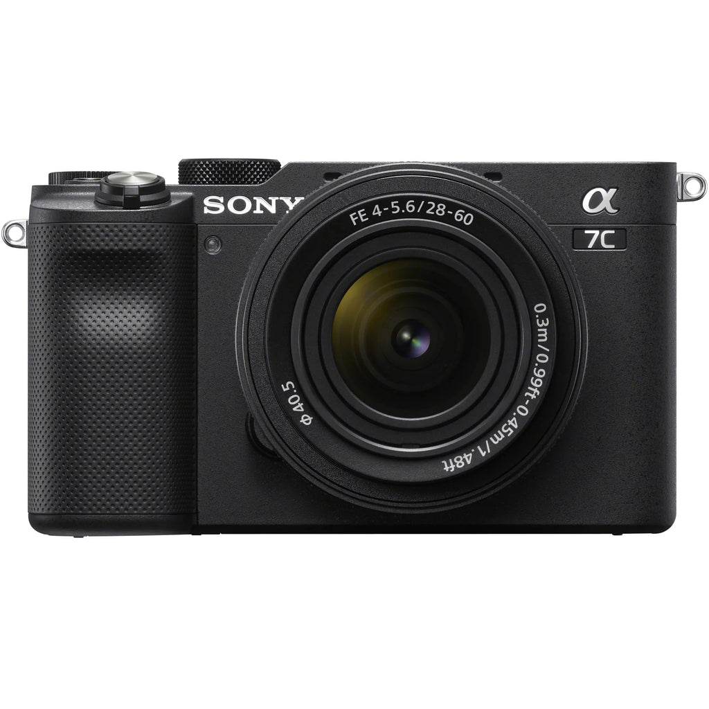 Sony a7C Mirrorless Full Frame Camera Body with 28-60mm -5.6 Lens Black / Bundle + Vlogger Kit : - Shooting Grip w. Wireless Remote + 2x Battery + Deco Gear Bag & Accessories