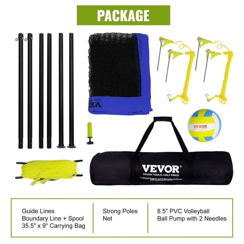 32ft x 3ft Portable Volleyball Net System Adjustable Height Poles with  Volleyball, Carrying Bag, Boundary Lines, Steel Poles & Pump for Outdoor Sports