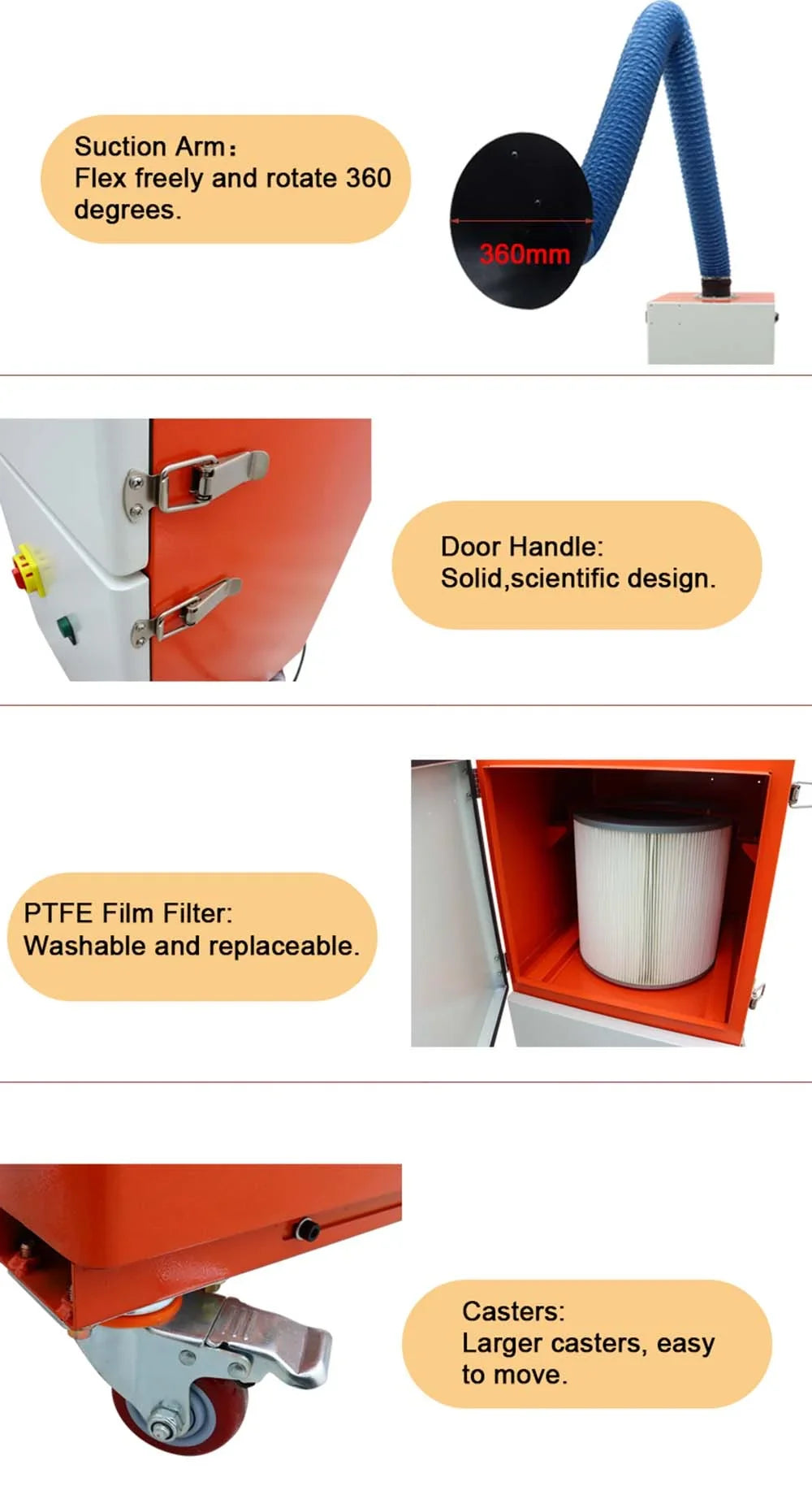 Mobile Welding Fume Extractor Smoke Purifier Single Arm 220V