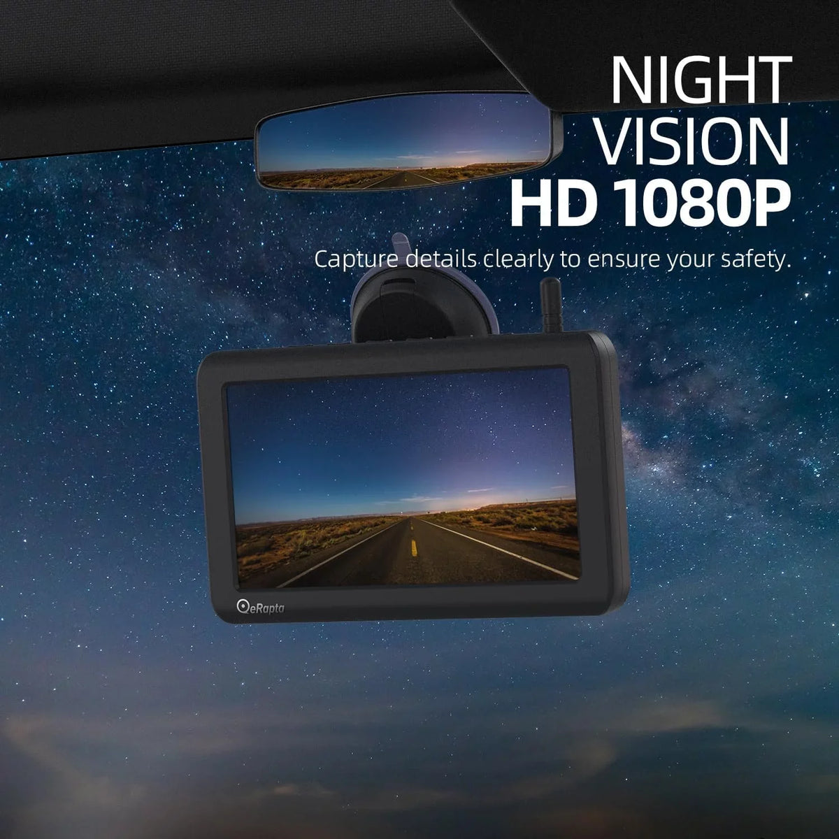 eRapta Magnetic Solar Wireless Backup Camera 7" 1080P Monitor  Infrared Night Vision 1 Min Installation for  Trailer Car Camper Truck Car