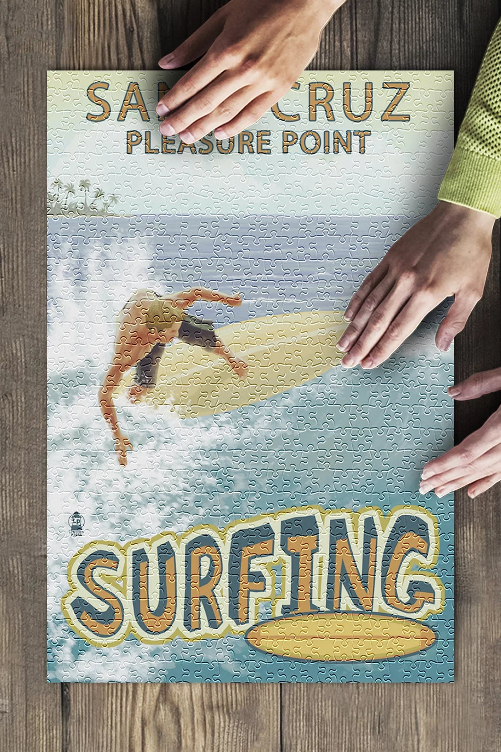 Santa Cruz, California, Pleasure Point Surfer Scene (19x27 inches, Premium 500 Piece Jigsaw Puzzle for Adults and Family, Made in )