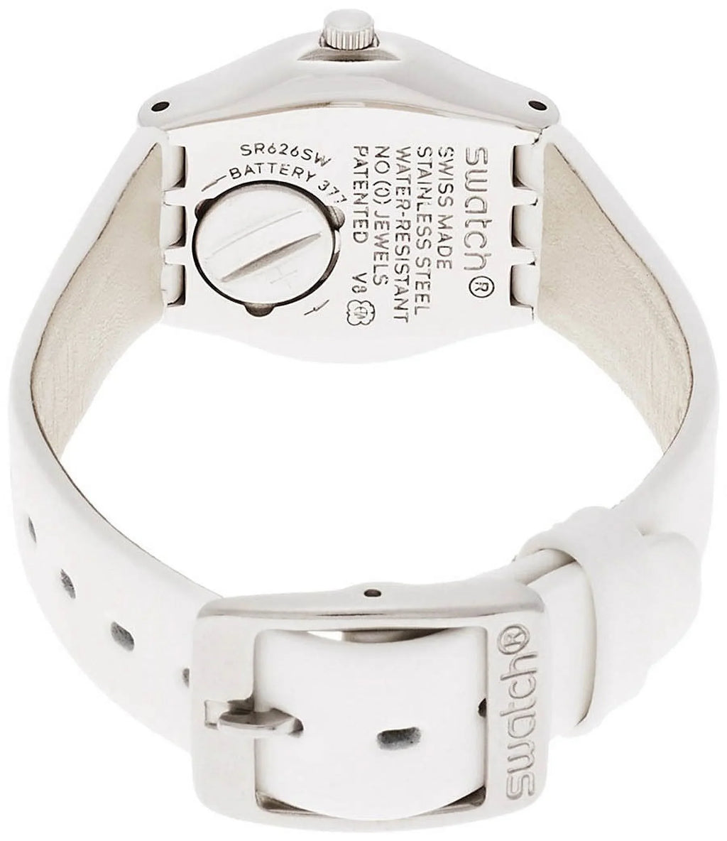 Swatch  Silver Tone Dial White Leather Strap Women's Watch