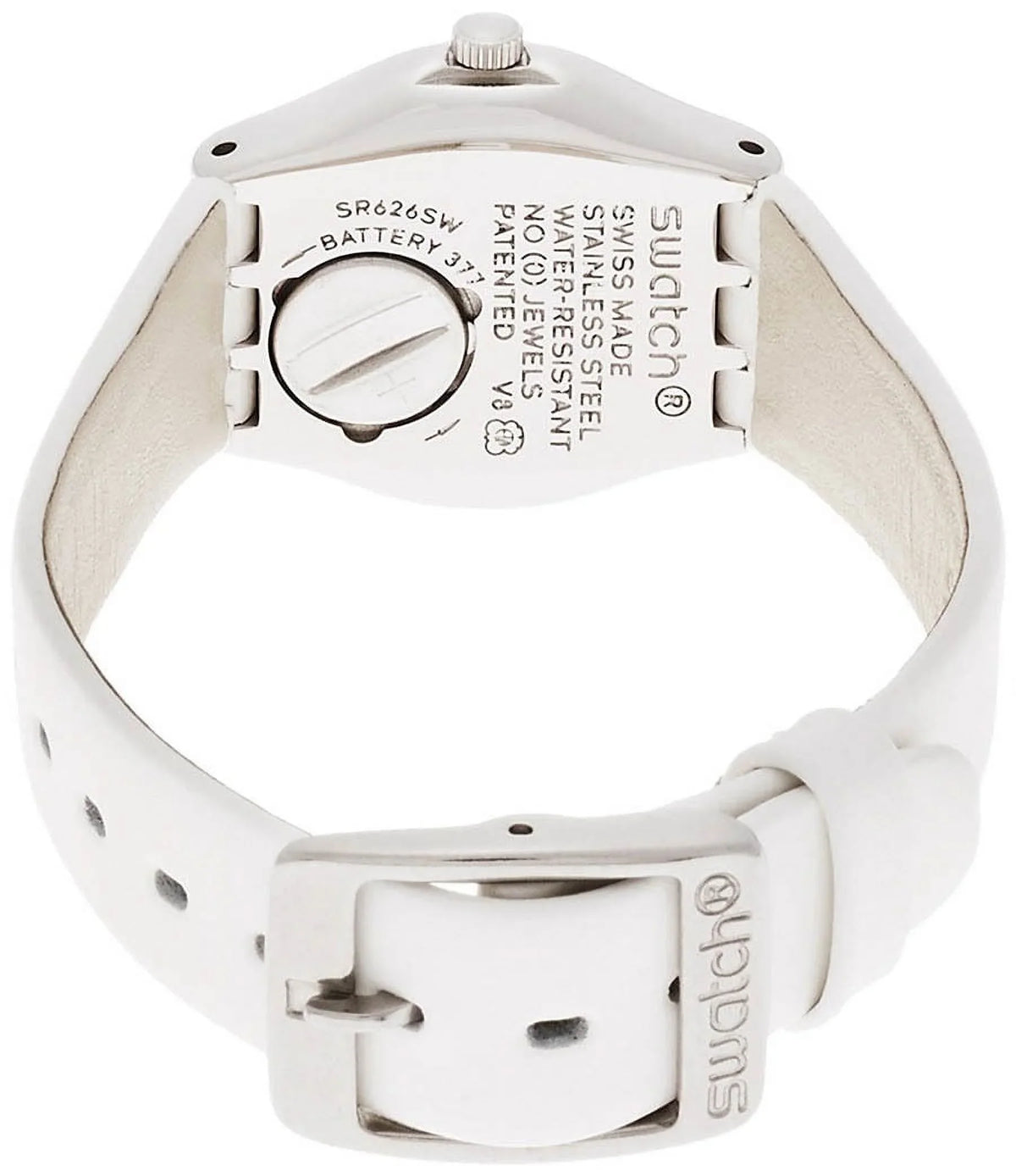Swatch  Silver Tone Dial White Leather Strap Women's Watch