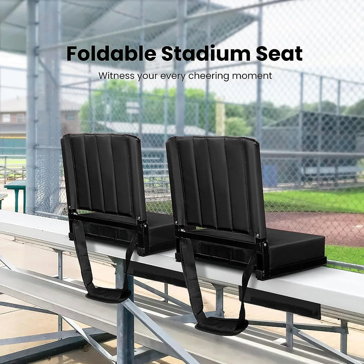 Portable Stadium Seat for Bleachers with Back Support, Folding Bleacher Chair with Cup Holder and Shoulder Strap