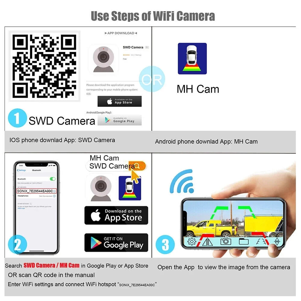 JahyShow Magnetic WiFi Wireless Camera, Reliable Backup for Front/Rear View, 9600mAh Battery