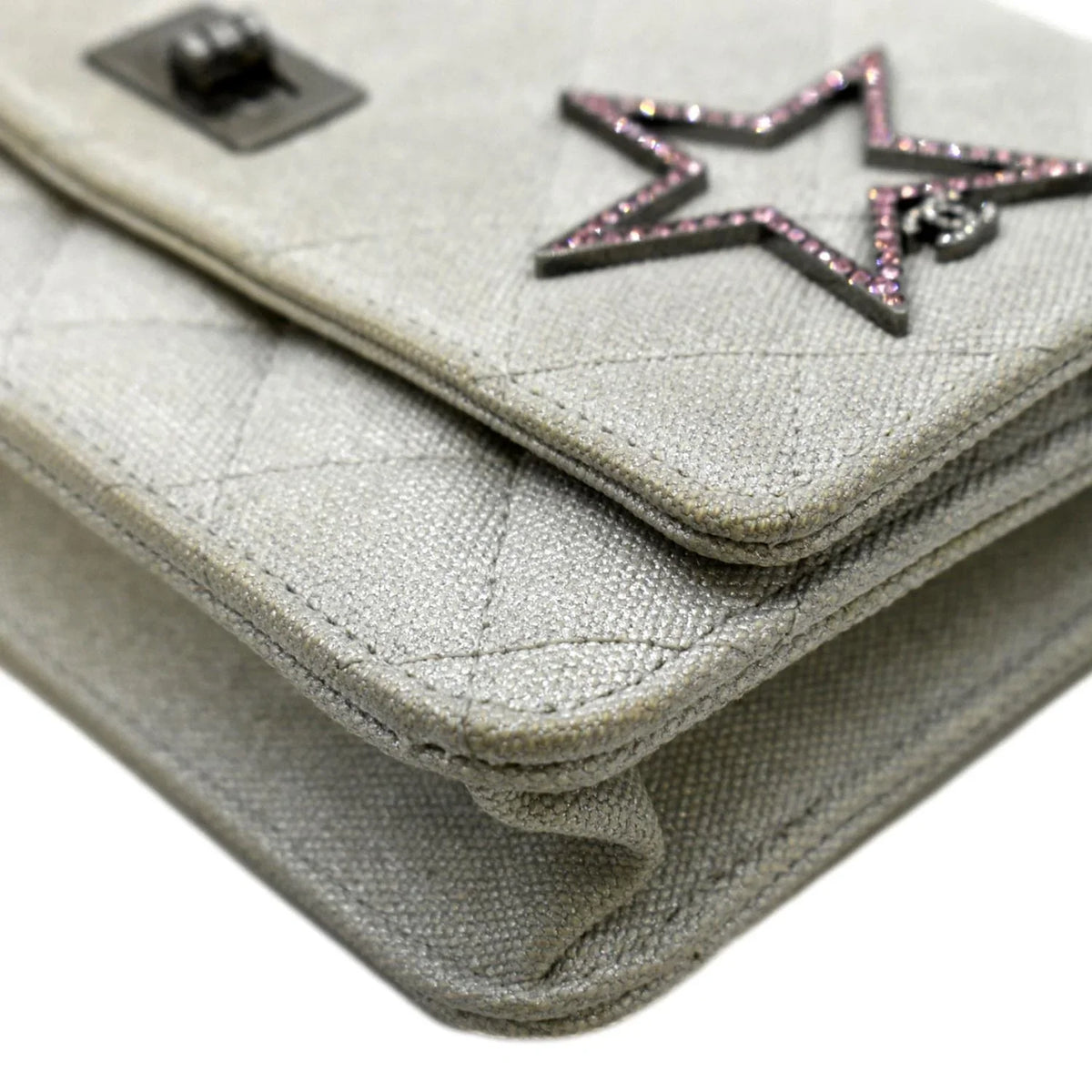 Pre-Owned  Classic 2.55 Reissue Space Charm Quilted Canvas  Crossbody Bag Light Grey