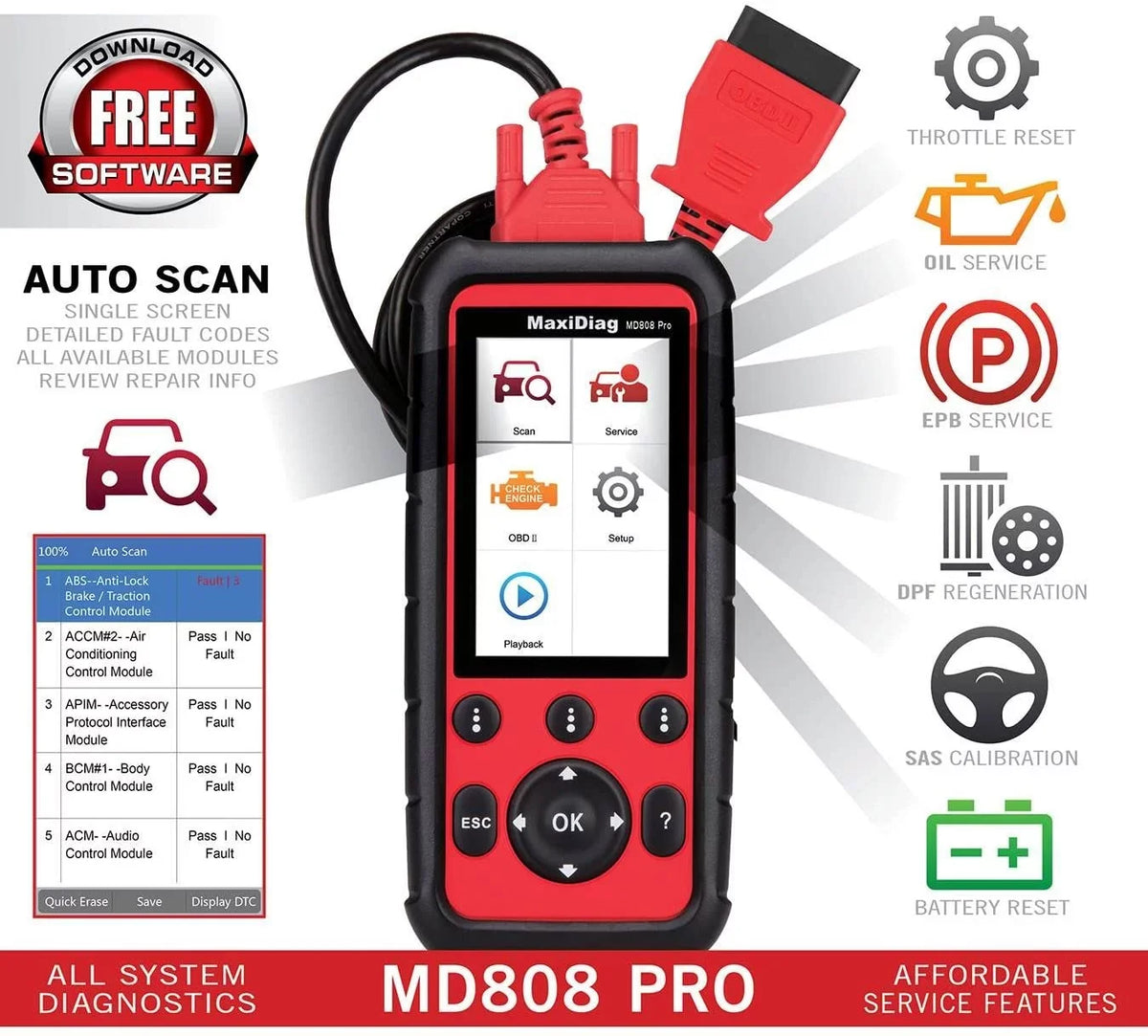 Autel MaxiDiag  Pro With Extension Cable  Scanner Code Reader Read/Clear Codes  Lookup 7 Special Features Oil Reset Battery Reset    Upgraded