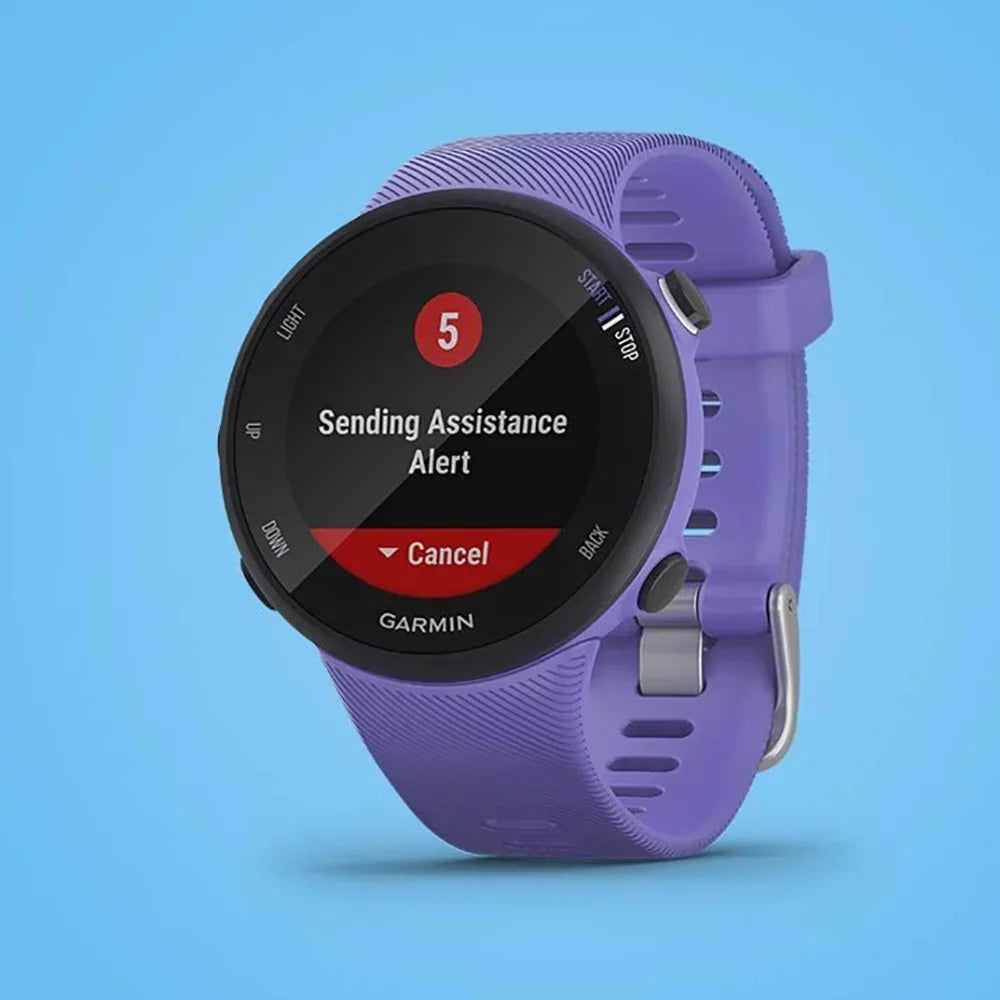 Restored Garmin 010--01 Forerunner 45S  Heart Rate Monitor Running Smartwatch (Iris) - Bundle With Fitness & Wellness Suite (, Yoga Vibes, Daily Burn) (Refurbished)