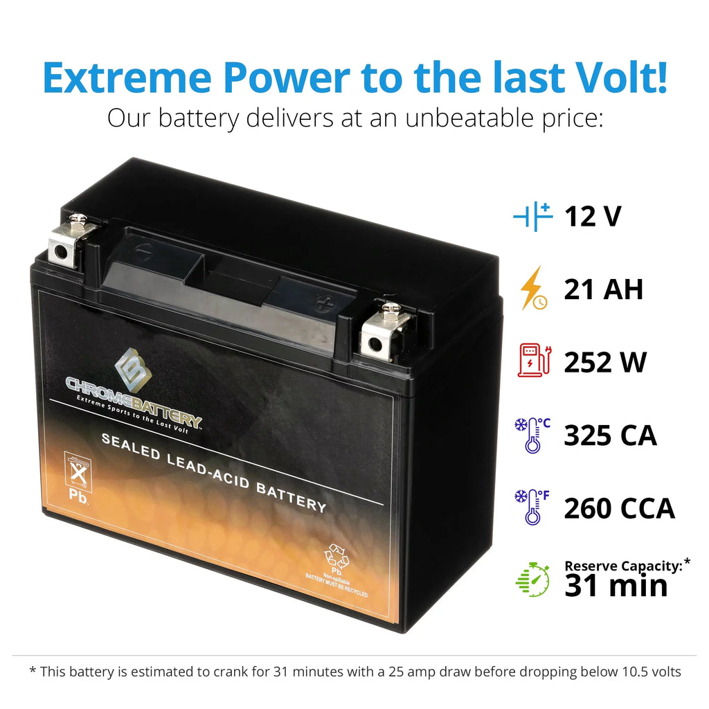 Chrome Battery -n18l-a3 (50-n18l-a3 12 Volt,20 Ah, 260 Cca) Power Sports Battery replaces Gtx18l-bs M6250h 44006