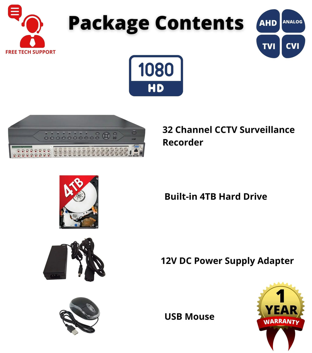 Evertech 32 Channel  with 4TB .265 Digital Video Recorder for  Security Surveillance Camera System