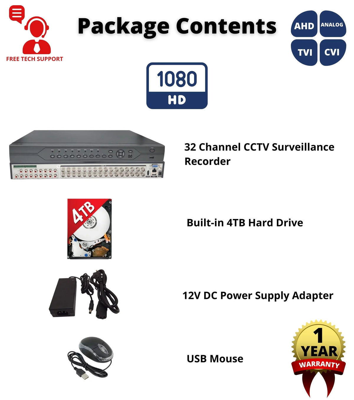 Evertech 32 Channel  with 4TB .265 Digital Video Recorder for  Security Surveillance Camera System