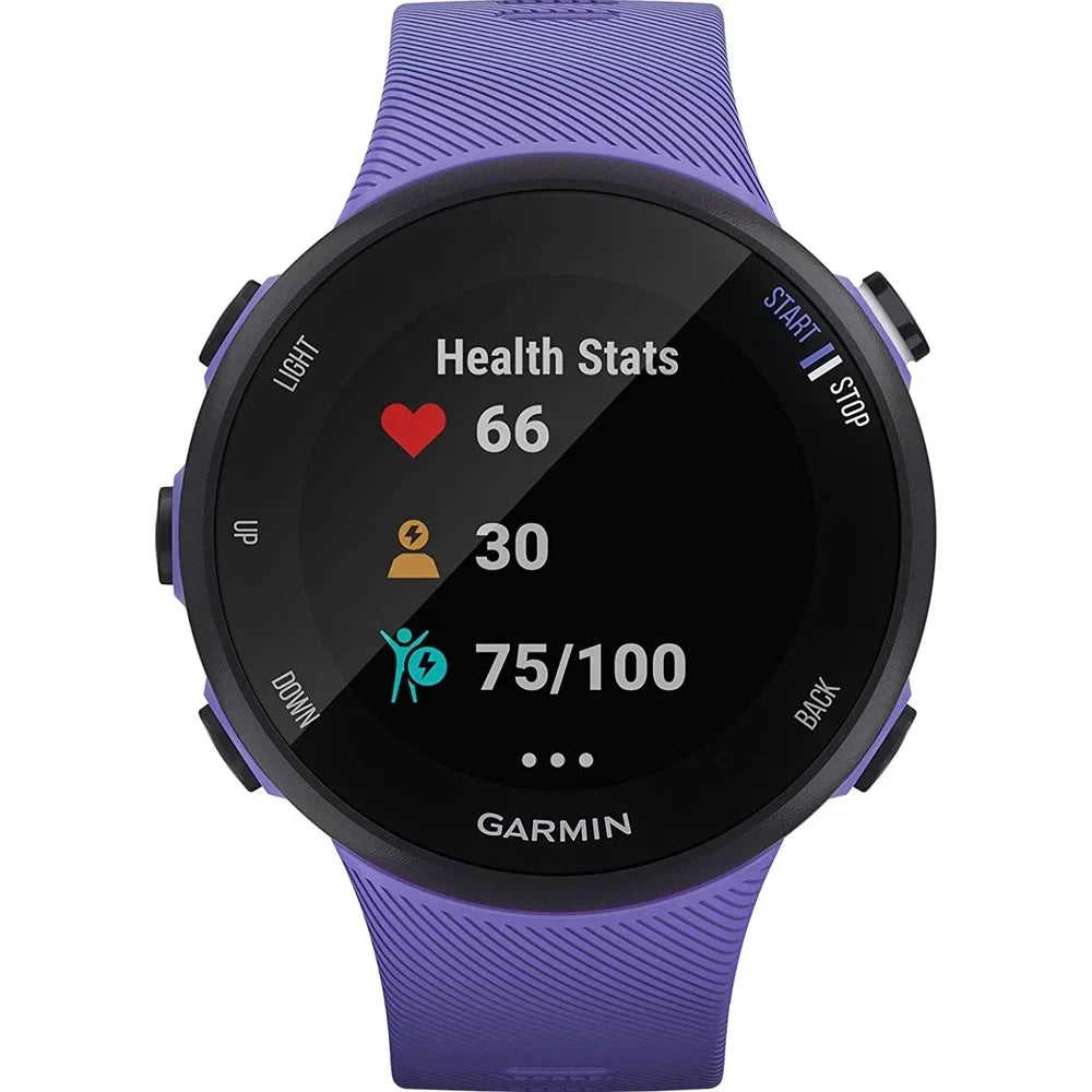 Restored Garmin 010--01 Forerunner 45S  Heart Rate Monitor Running Smartwatch (Iris) - Bundle With Fitness & Wellness Suite (, Yoga Vibes, Daily Burn) (Refurbished)