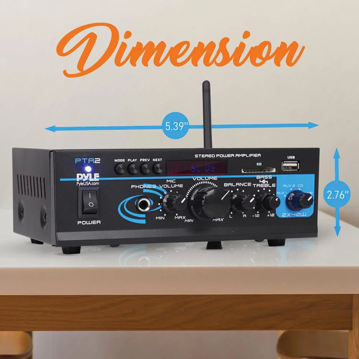 Pyle  2 x 40W Home Stereo Mini Bluetooth Power Amplifier with Remote Control