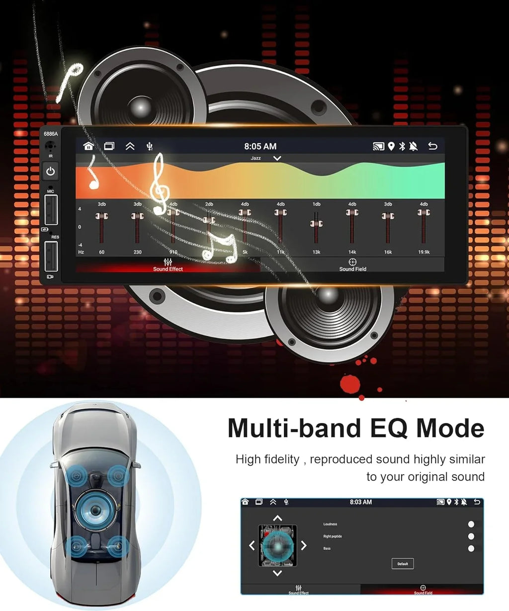 2G+32G Android Single Din Wireless Carplay Car Stereo Android Auto podofo 6.86 inch  Touch Screen Bluetooth Car Radio in Dash  Head Unit with Backup Camera WiFi Subwoofer HiFi Audio