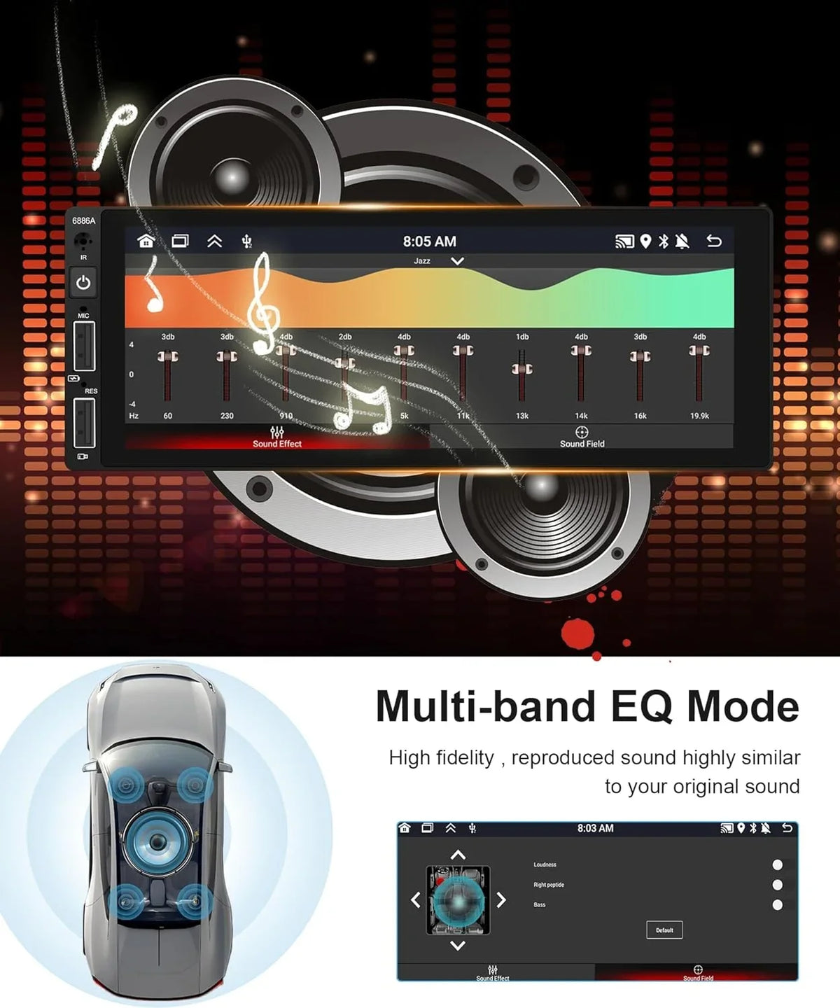 2G+32G Android Single Din Wireless Carplay Car Stereo Android Auto podofo 6.86 inch  Touch Screen Bluetooth Car Radio in Dash  Head Unit with Backup Camera WiFi Subwoofer HiFi Audio