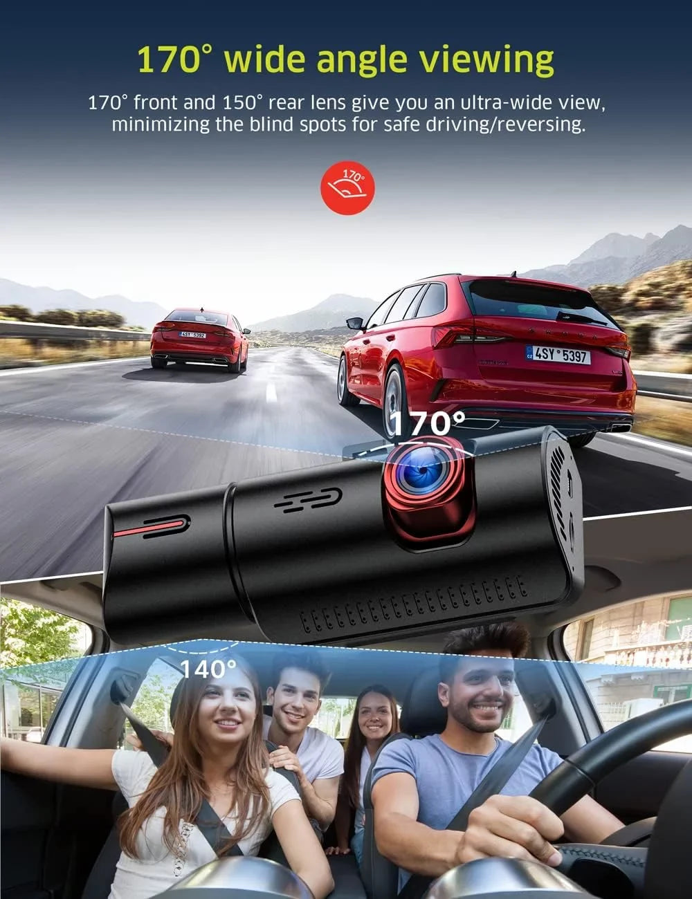 4K Dual Dash Cam  WiFi Car Camera, 2160P+1080P Dashcam Front and Inside  Night Vision, 3.16”  Screen, Night Vision, 170°Wide Angle, , 24H Parking Mode