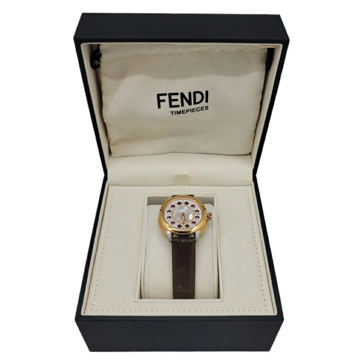 Pre-Owned  Fendi Eye Shine Enamel Belt  3 Colors Quartz Brown Watch Clock Fashionable Shell Black Spinel Topaz Women's (Like New)