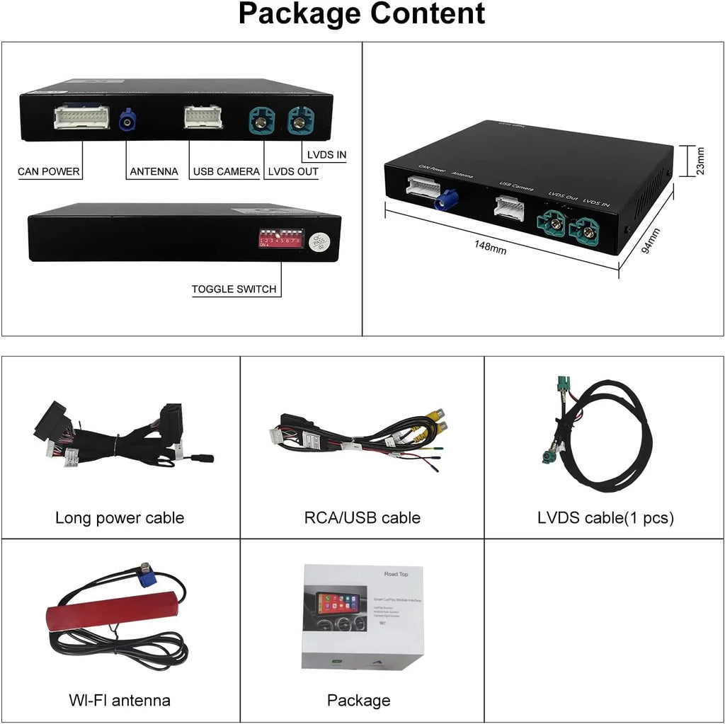 Road Top Wireless Carplay Retrofit Kit Decoder for  i3   System 2012-2017 Year, Support Android Auto, Mirrorlink, Reverse Camera, Original Car Knob Control