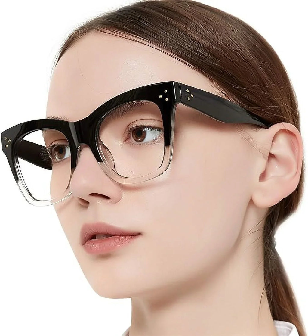 Blue Light Filter Reading Glasses for Women Computer Reader Magnification 0 100 150 200 250 300 350 400 500 600 (Black-Clear, 6.0)