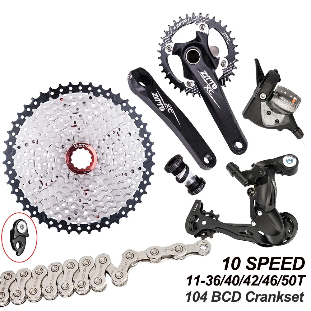 Bicycle transmission kit,Flywheel 10 Speed 11-50T Cassette Flywheel Derailleurs er Bike 1x10 Speed Cassette Flywheel 10 Bike Crankset 11-50T 10 Speed Chain Derailleurs Shifter Mountain Bike kit