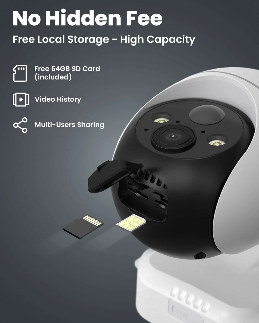 3G/4G  Cellular Security Camera Wireless, Outdoor, Solar Powered, 2K , 360° , No WiFi Surveillance Camera, Color Night Vision, &64GB  Card Included
