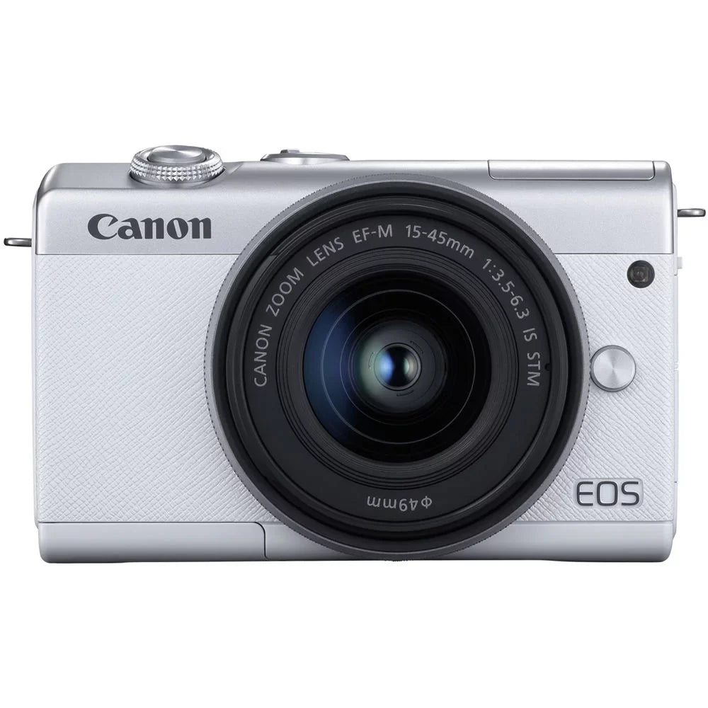 Canon   Mirrorless Camera with 15-45mm and 55-200mm Lenses (White) (3700C009) + 64GB Card + Charger +  Battery + Card Reader + Corel Photo Software +  Cable + Case + More