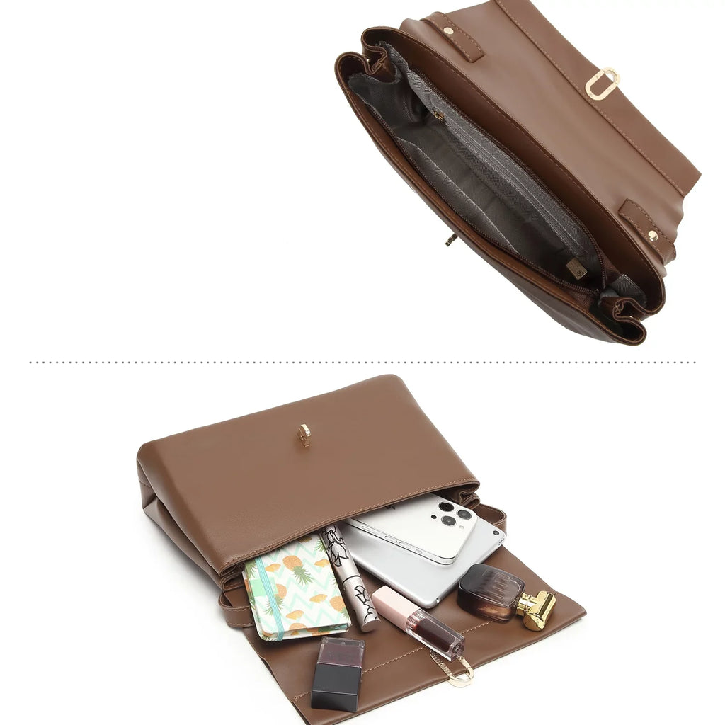 Brown crossbody bags women handbags ladies hand bags square bag Women's Silk Scarf Handle  Leather Flap Shoulder Bag