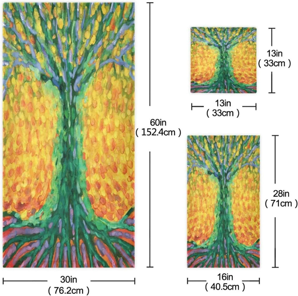 3 Pack Towel Abstract Tree for Life Cotton Bath Towel Set (1 Bath Towel, 1 Hand Towel, 1 Washcloth) for Bathroom, Super Soft and Quick Dry Towels