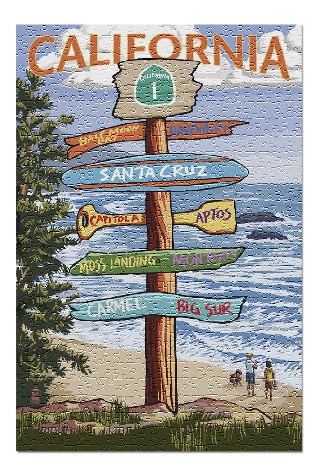Santa Cruz, California, Destinations Sign (19x27 inches, Premium 500 Piece Jigsaw Puzzle for Adults and Family, Made in )