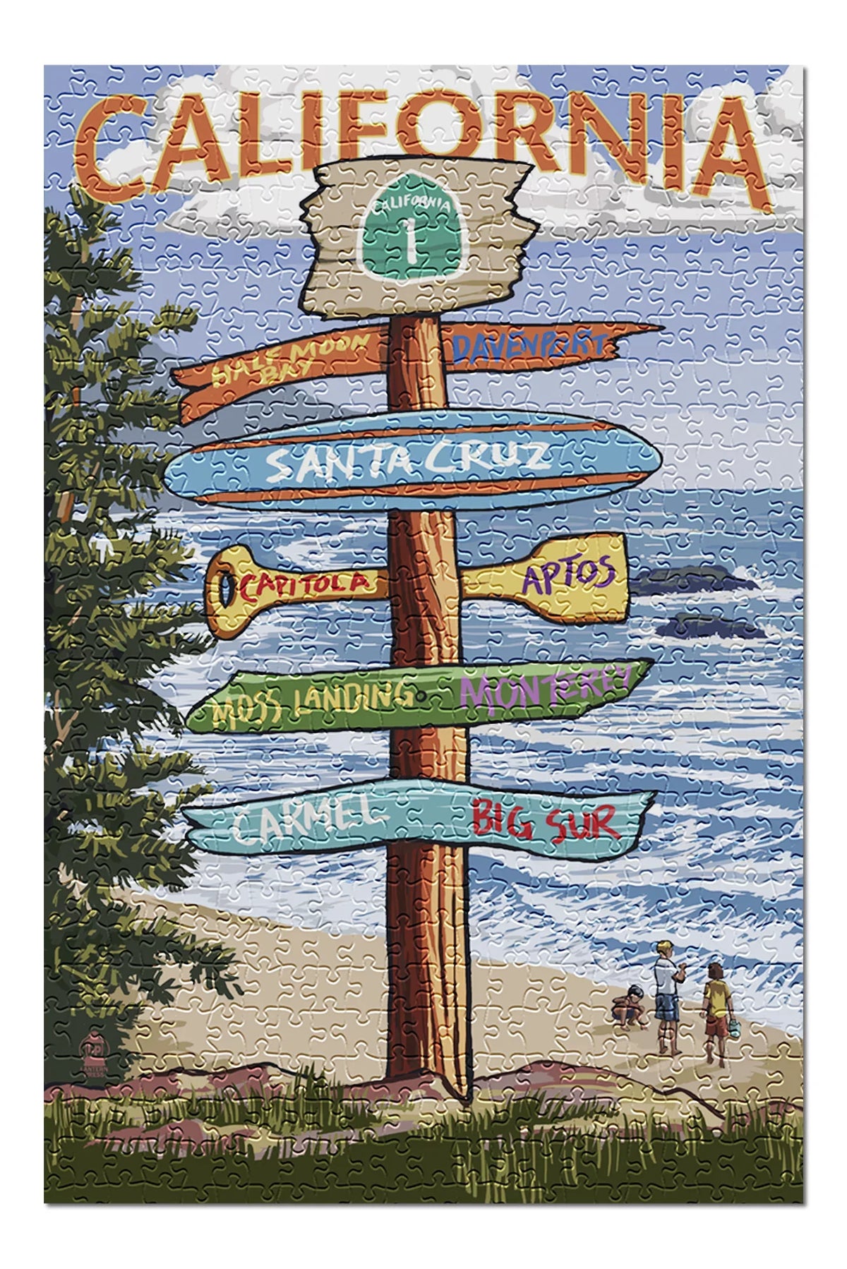 Santa Cruz, California, Destinations Sign (19x27 inches, Premium 500 Piece Jigsaw Puzzle for Adults and Family, Made in )