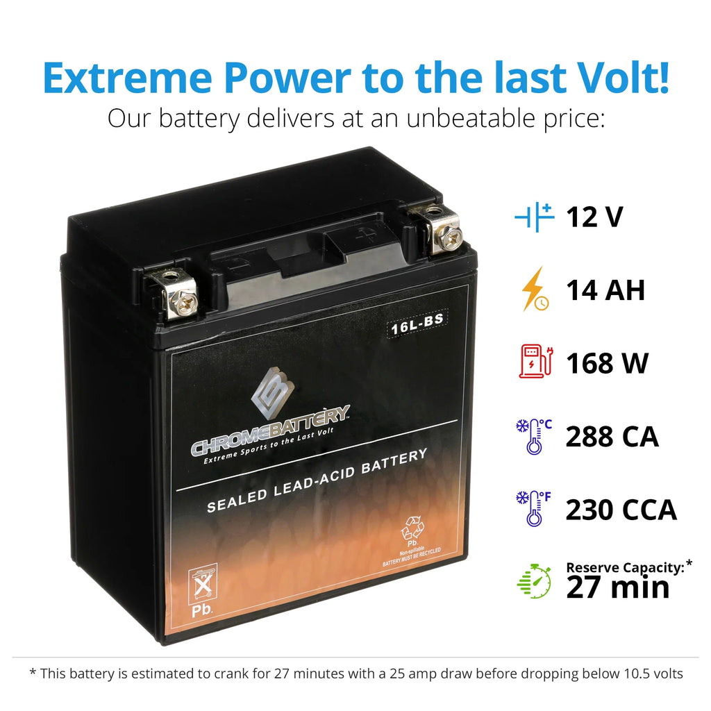 Chrome Battery - (16L- 12 Volt,14 Ah, 230 ) Jet Ski Battery for Yamaha Wave Runner 2005