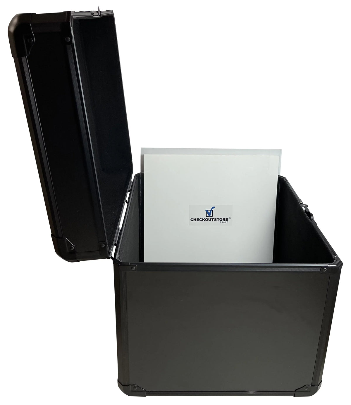 CheckOutStore Black Limited Aluminum 12"  Vinyl Record Storage Box (Holds 100 Records)