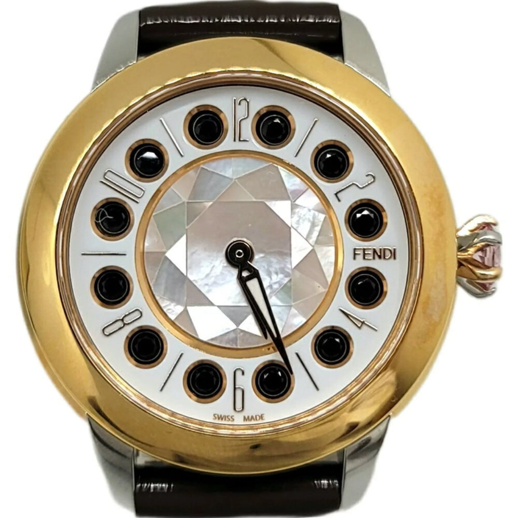 Pre-Owned  Fendi Eye Shine Enamel Belt  3 Colors Quartz Brown Watch Clock Fashionable Shell Black Spinel Topaz Women's (Like New)