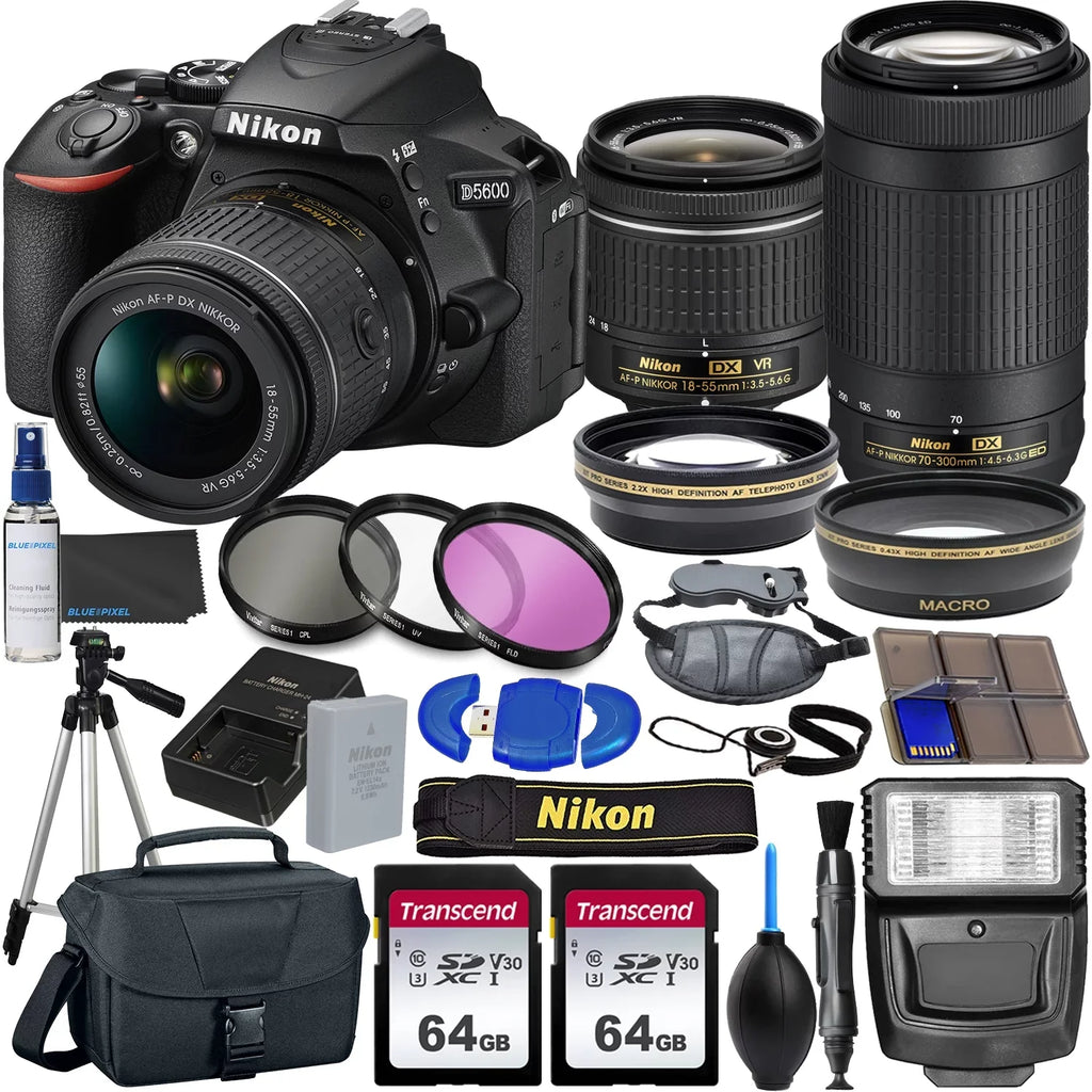 Nikon   Camera with 18-55mm  and 70-300mm Lenses + 2 Pc 64GB Memory, Tripod, Flash, and More (23pc Bundle)