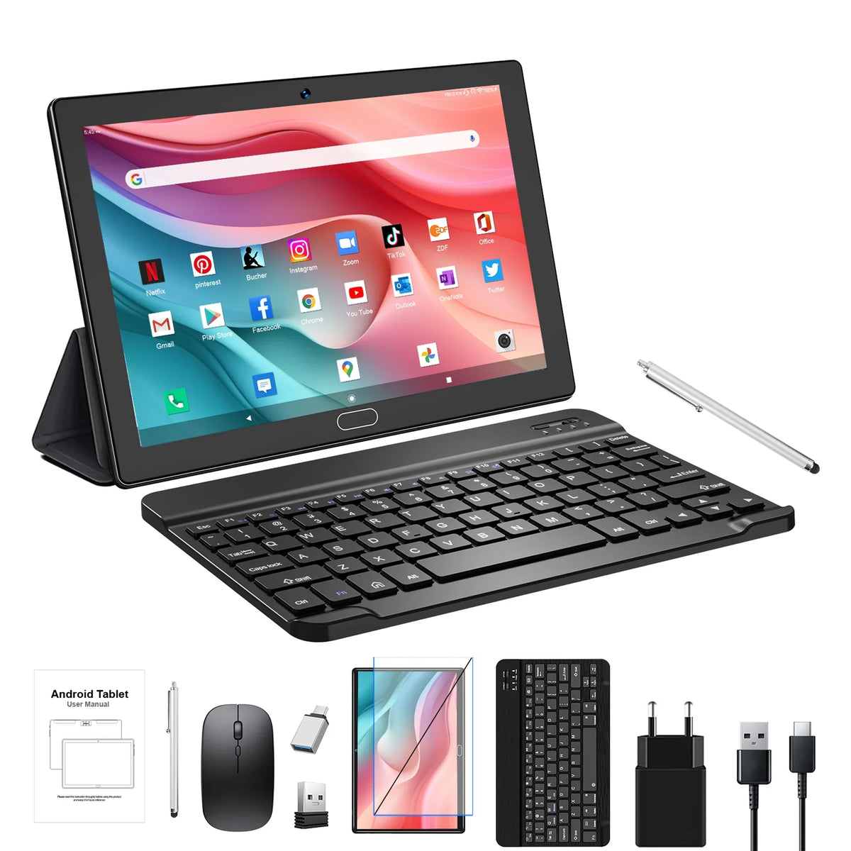 Android 11,Tablet with Keyboard,10 inch 2 in 1 Tablets,64GB (up to 128GB Expand ),6000mAh Battery,Latest 1.6GHz Octa-Core 4G Cellular Tablet ,Dual Camera,Wi-Fi,Bluetooth,,Black
