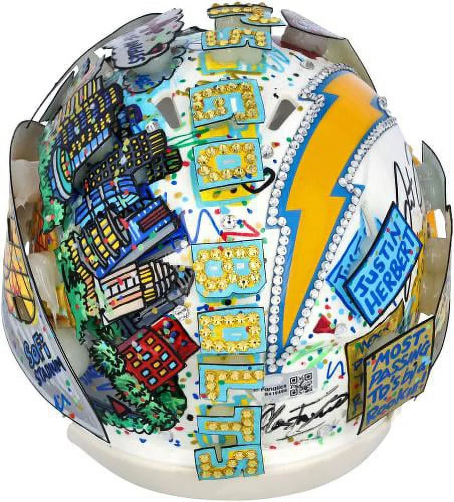 Justin Herbert Los Angeles Chargers Autographed Speed Mini Helmet - Hand Painted by Artist Charles Fazzino -  - Fanatics Authentic Certified