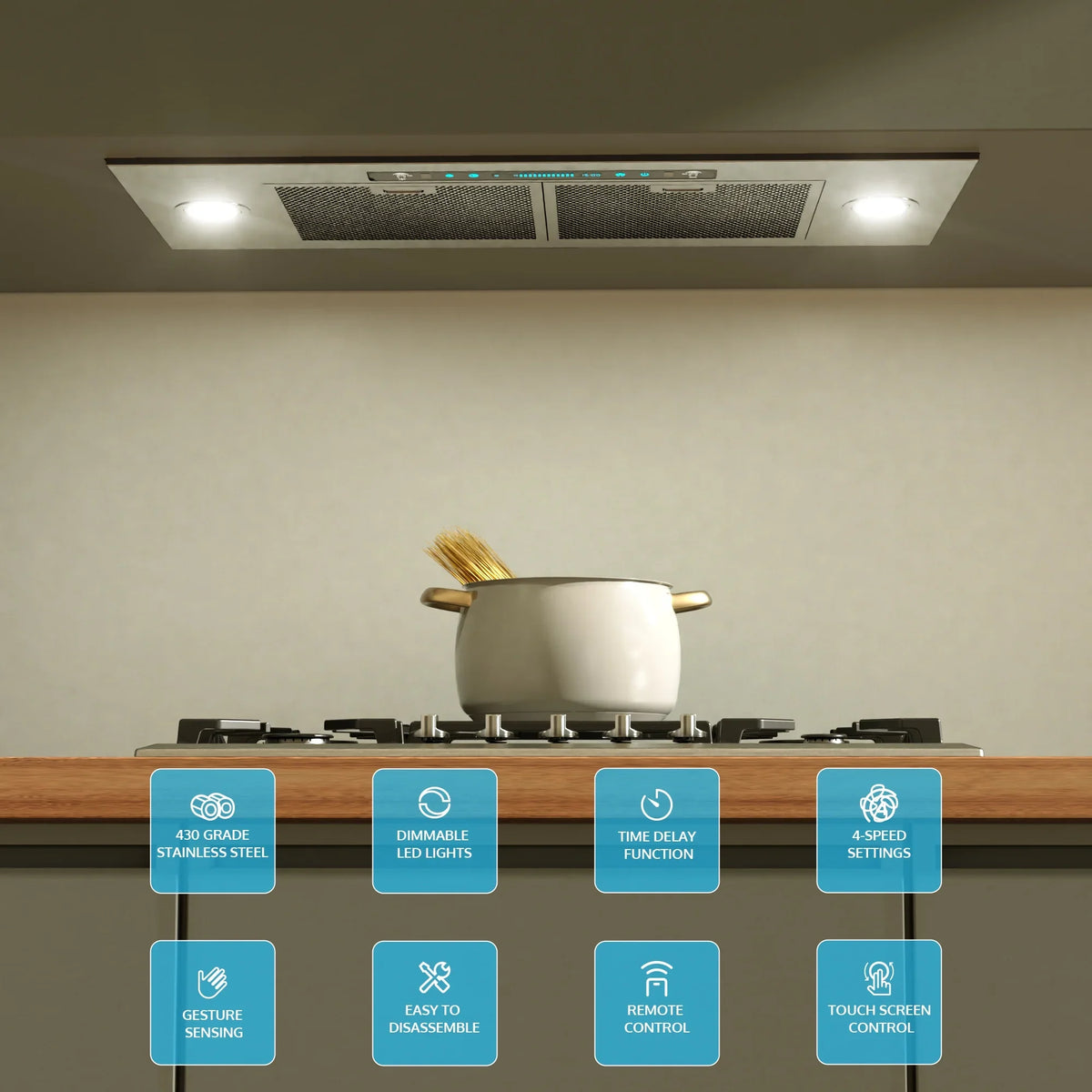 HisoHu Insert Range Hoods 36 Inch, 900  with Ducted Convertible Ductless (Kit Included), 4 Speed Gesture Sensing&Touch Control Panel, Stainless Steel Kitchen Vent (36 Inch)
