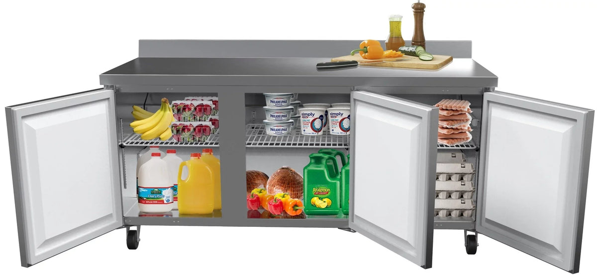 KoolMore 72 in. Commercial Three Door Worktop Refrigerator in Stainless Steel, 16.9 Cu. ft.
