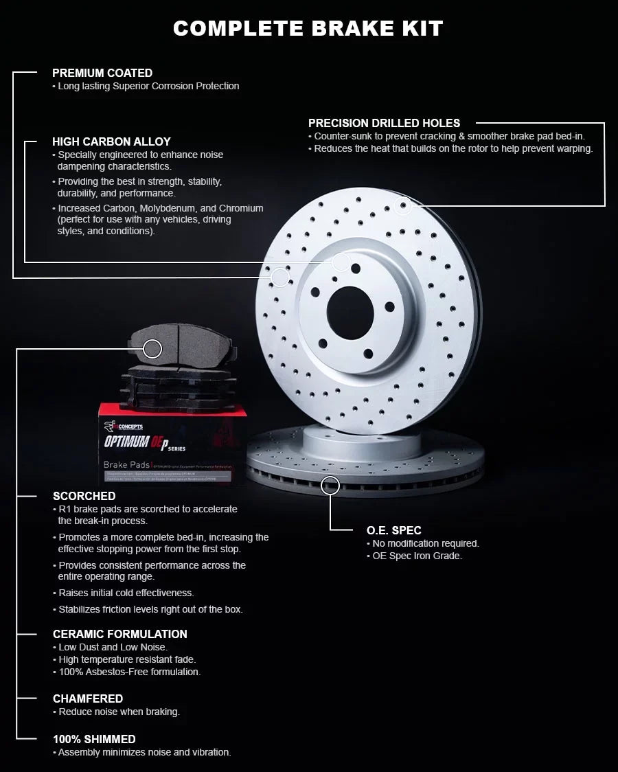 Concepts Front Brakes and Rotors Kit |Front Brake Pads| Brake Rotors and Pads| Optimum OEp Brake Pads and Rotors|fits 2007-2015  , ,