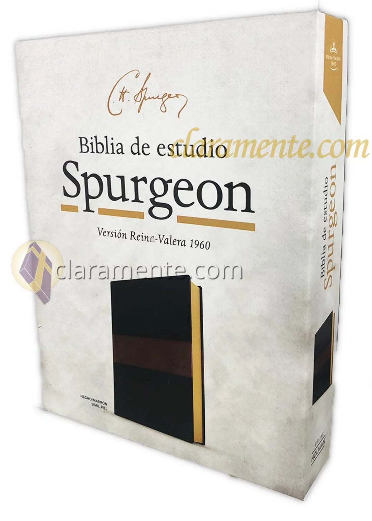 1960 Biblia de estudio Spurgeon, negro/marrón símil piel (Hardshield)