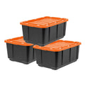 3 Pack 108qt/27gal Heavy Duty Utility Tough Tote, Black with Orange Lid
