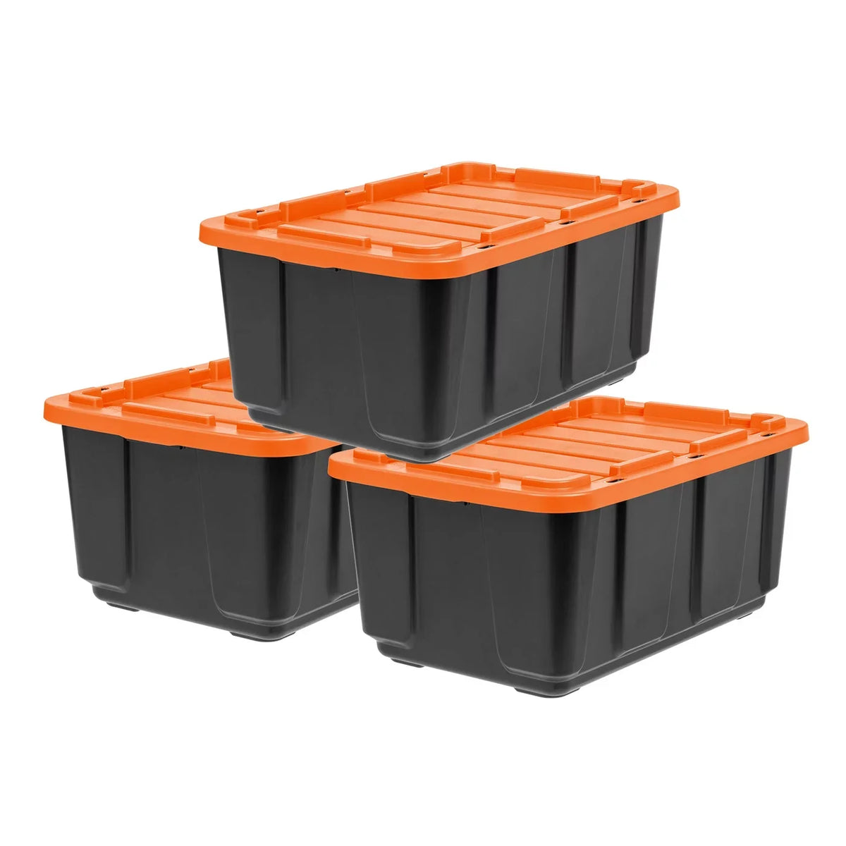 3 Pack 108qt/27gal Heavy Duty Utility Tough Tote, Black with Orange Lid