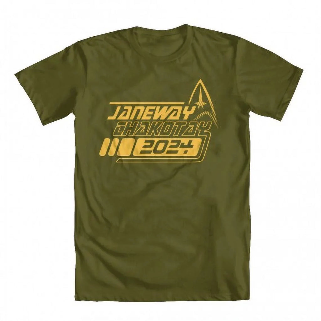 Janeway Chakotay 2024 Original Artwork Inspired by Star Trek Men's -shirt Military Green Medium
