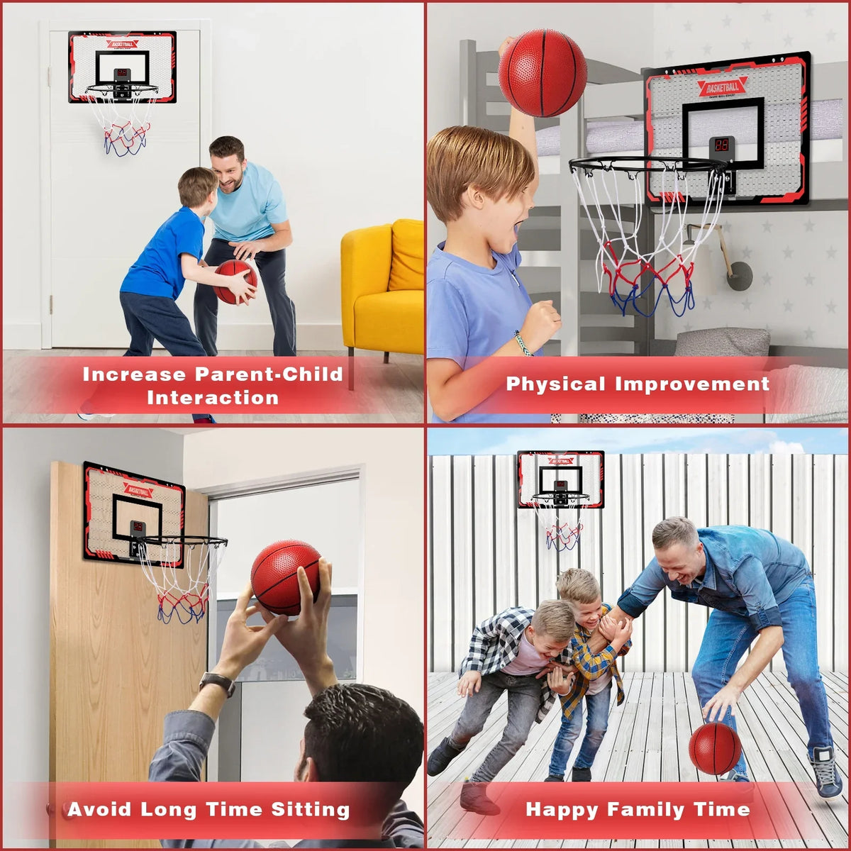 Indoor Basketball Hoop for Kids, Indoor Over The Door Basketball Hoops,  Light Mini Basketball Goals with 2 Balls & Electronic Scoreboard, Christmas Toys Gifts for 5 6 7 8 9 10 11 12+ Year Old Boys