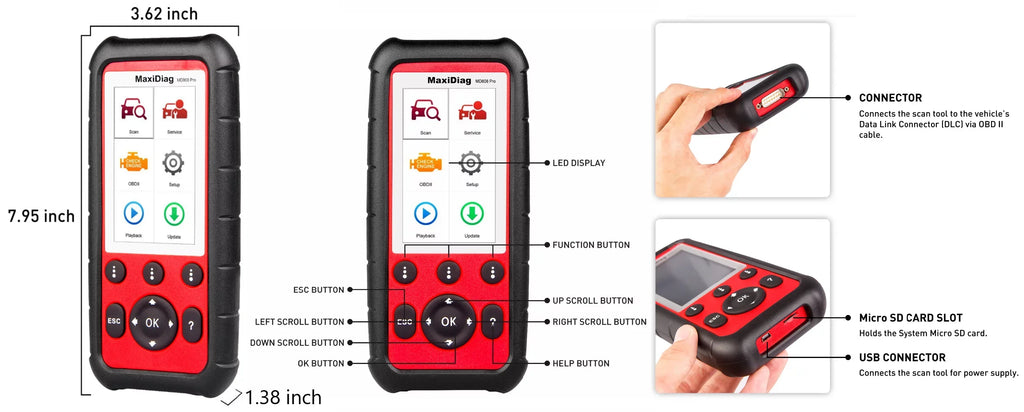 Autel MaxiDiag  Pro With Extension Cable  Scanner Code Reader Read/Clear Codes  Lookup 7 Special Features Oil Reset Battery Reset    Upgraded