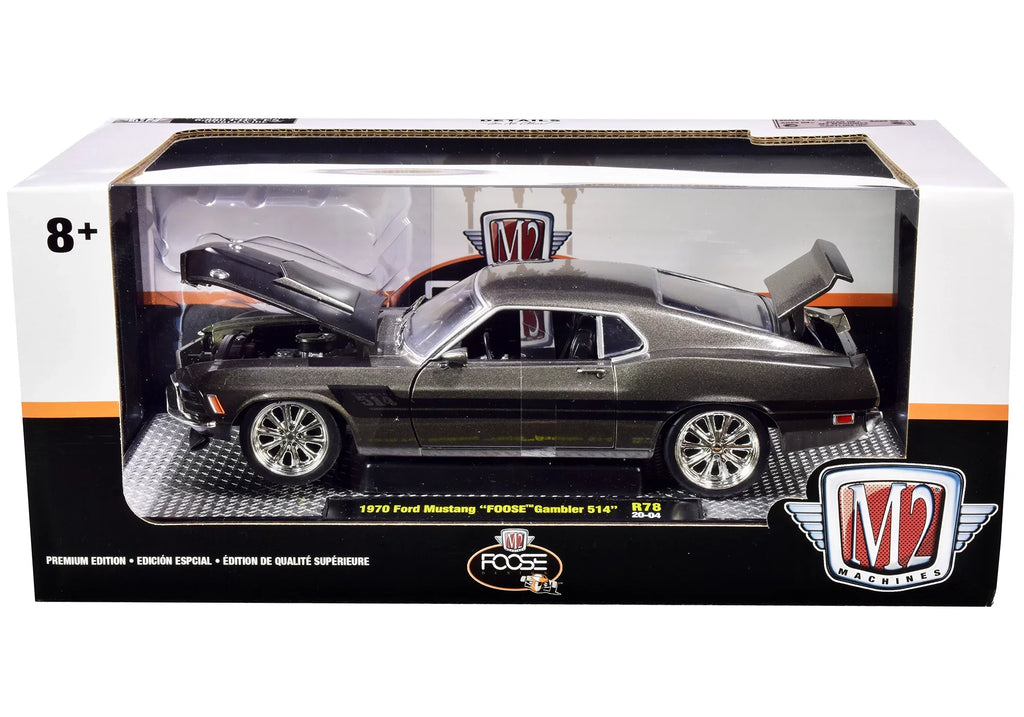 1970 Ford Mustang "Foose" Gambler 514 Jaguar British Racing Green Metallic with Black Stripes Ltd Ed 6880 pcs 1/24 Diecast Model Car by  Machines