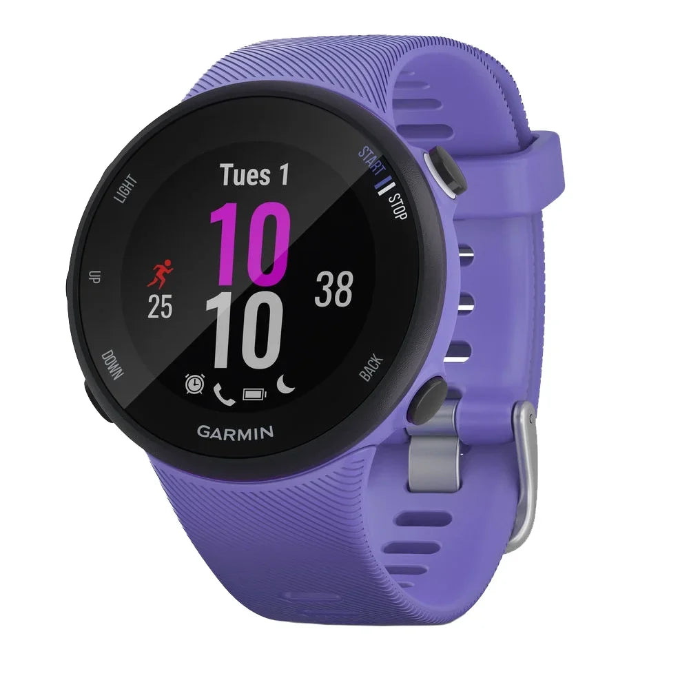 Restored Garmin 010--01 Forerunner 45S  Heart Rate Monitor Running Smartwatch (Iris) - Bundle With Fitness & Wellness Suite (, Yoga Vibes, Daily Burn) (Refurbished)