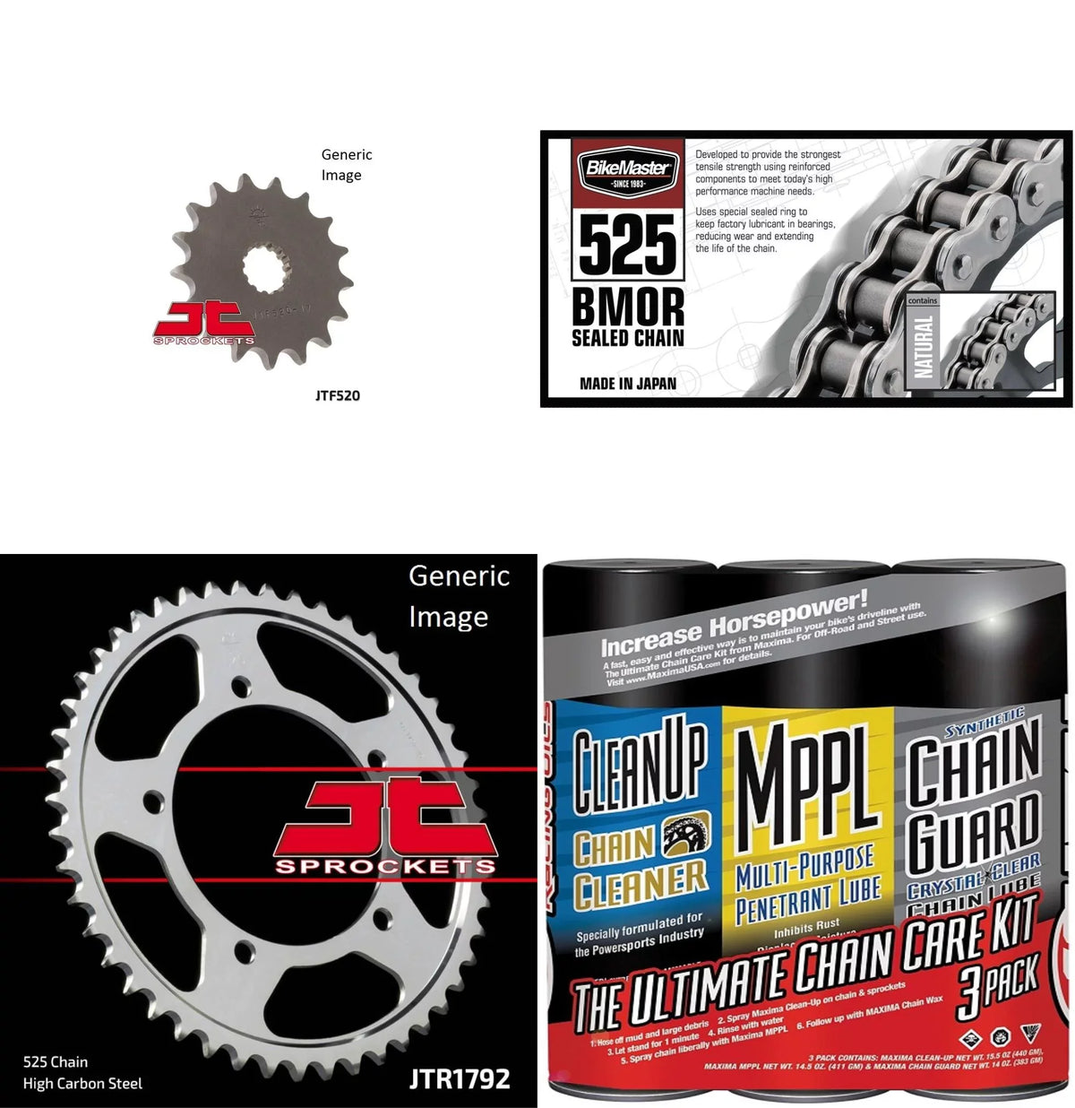 525  Sealed Chain Natural with  Wax,  Front & Rear Sprocket Kit for Street  - 2001-2005